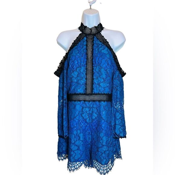 ALEXIS Royal Blue Lily All Over Lace Leda Romper Cutout Cocktail Size MediumNWOT - Picture 1 of 13